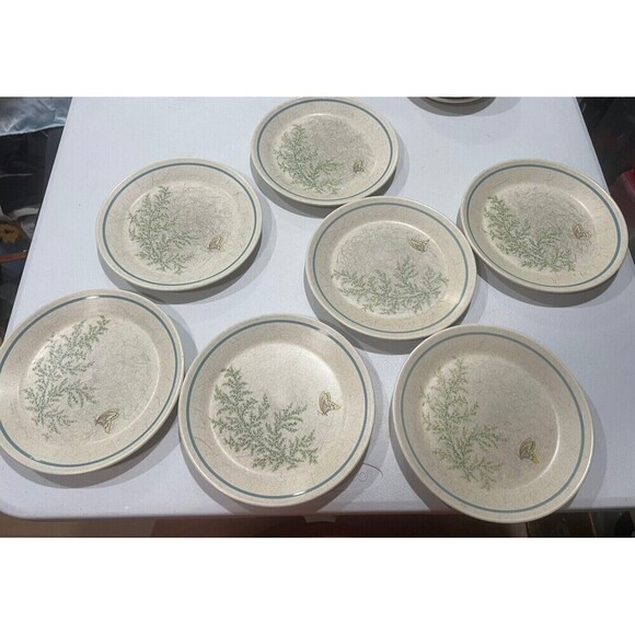 Lenox Temper Ware Fancy Free Salad Plates 8" Stoneware Ivory Butterfly Set Of 7 - Picture 1 of 7